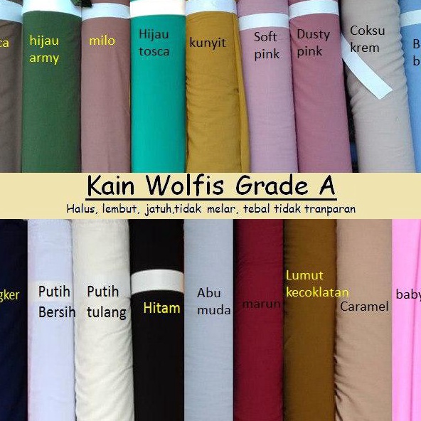 D2289 1meter Kain Wolfis Grade A Meteran bahan baju gamis kurung pemda kerudung polos premium murah