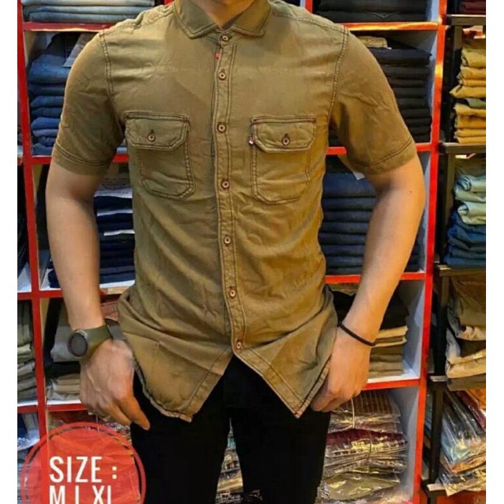 GROSIR Kemeja Lengan Pendek PriaKemeja KasualKemeja TerbaruKemeja Denim Jeans