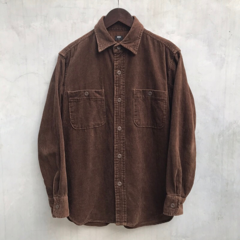 Kemeja Corduroy by Uniqlo Work Shirt Dark Brown Small
