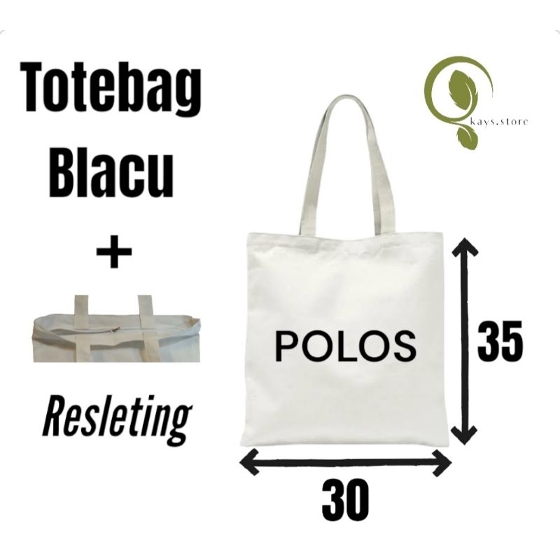 Totebag Kanvas Tas Blacu Polos Resleting 30x35