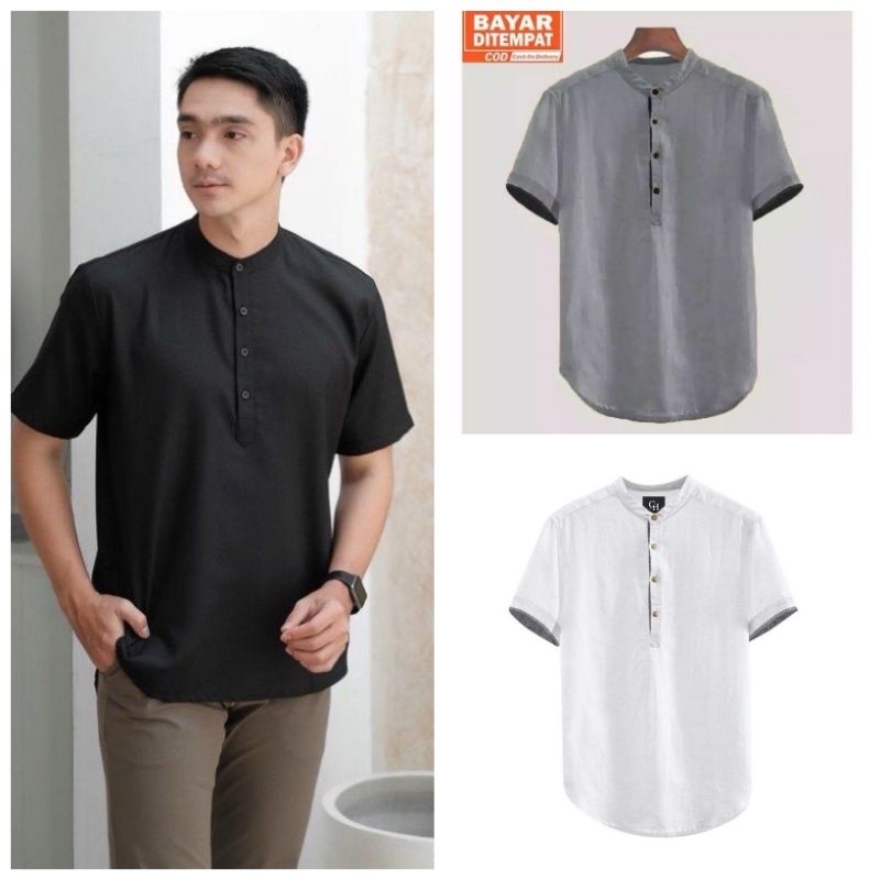 Kemeja Jasko Koko Kurta//Polos Lengan Pendek Muslim Pria