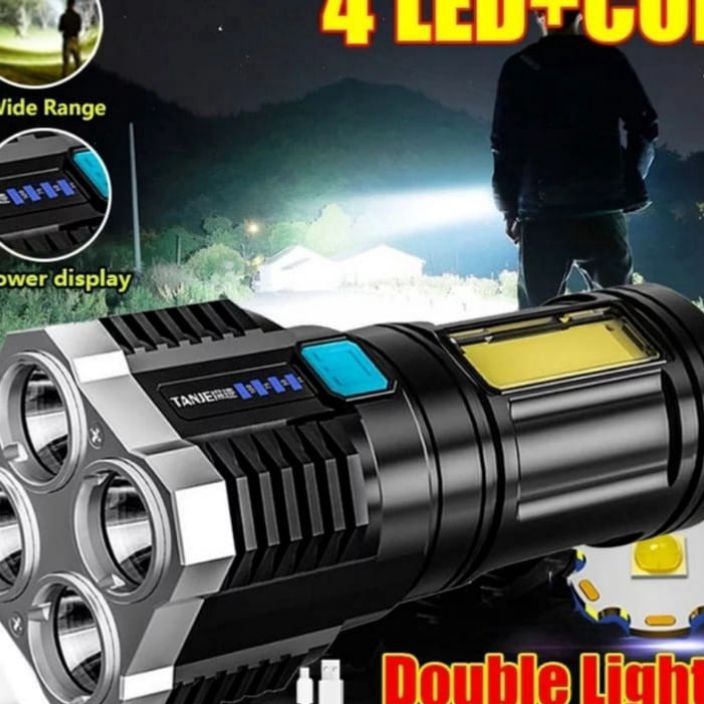 ORIGINAL Senter 4 Mode Jarak Jauh Senter Camping 4 Mata Lampu Senter Jarak Jauh 4 Led senter LED