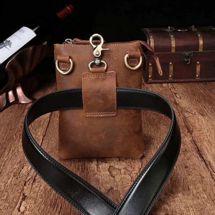 ( Termurah ) Tas Kulit Sapi Asli Pria Selempang Original - Tas Pria Selempang Kulit Sapi - Tas Kulit