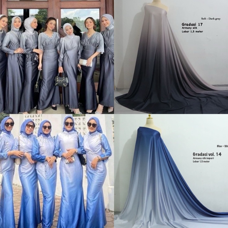 Makin laris Kain bridesmaid  pagar ayu  gradasi warna  kain ombre  bahan kain 2 warna  bahan kain ar