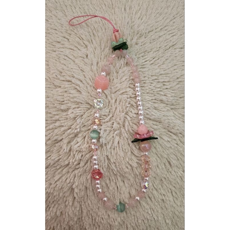 Phone charm chain korea mutiara pearl gantungan hp pink
