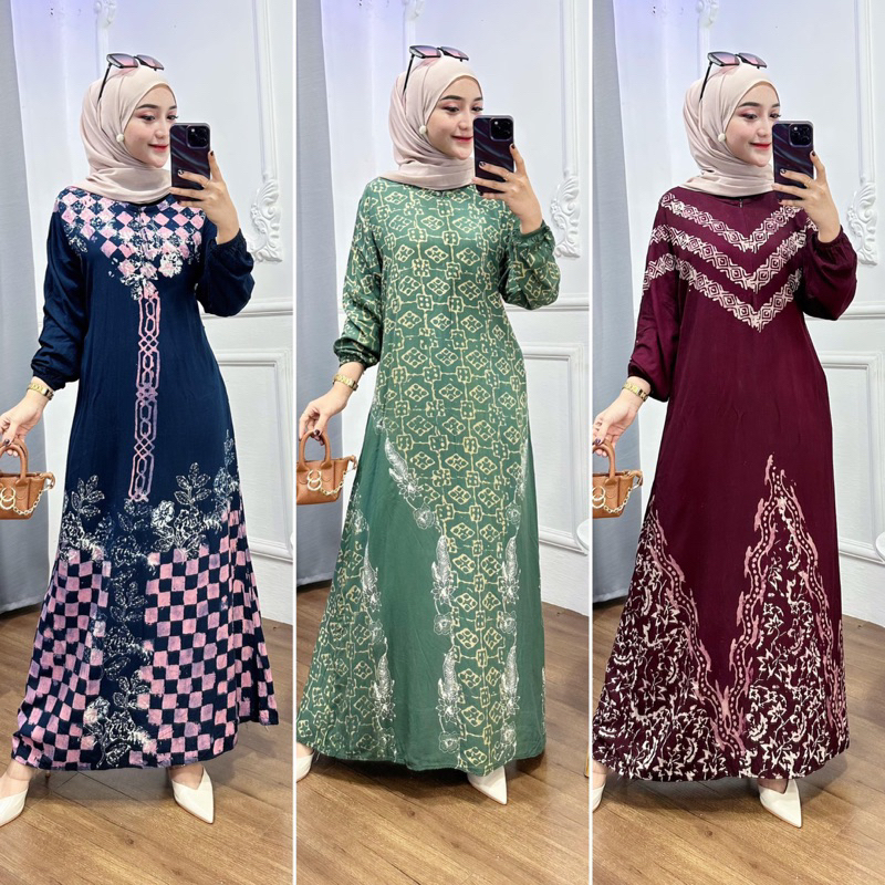 GAMIS RAYON BATIK CAP PEKALONGAN BUSUI DRESS LEBARAN MALAMAN BAJU HARI RAYA GAMIS SANTAI