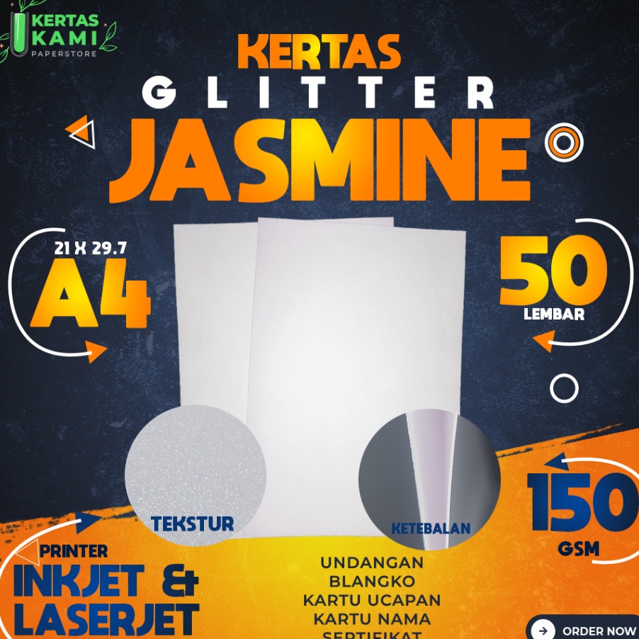 

Ready Stok Kertas Jasmine Glitter 15 gsm A4 isi 5 lembar Kertas Jasmine Glitter Putih A4 15 gram Kertas Blangko Undangan Karton Ijasah Sertifikat Flower ukuran A4