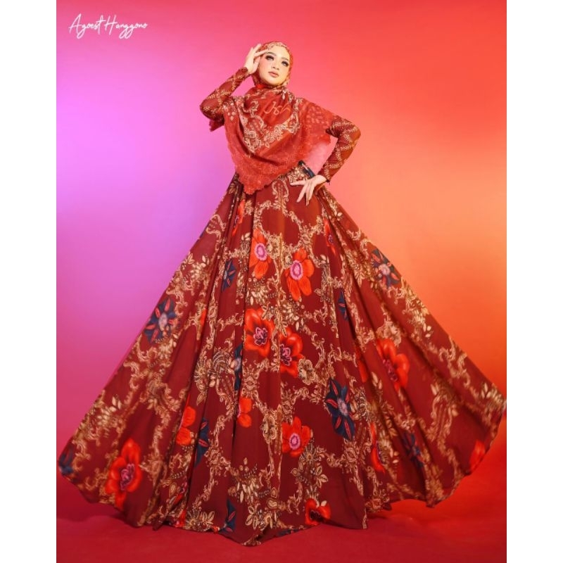 AGOEST HANGGONO MAROON SERIES MOTIF PRINT SCARF