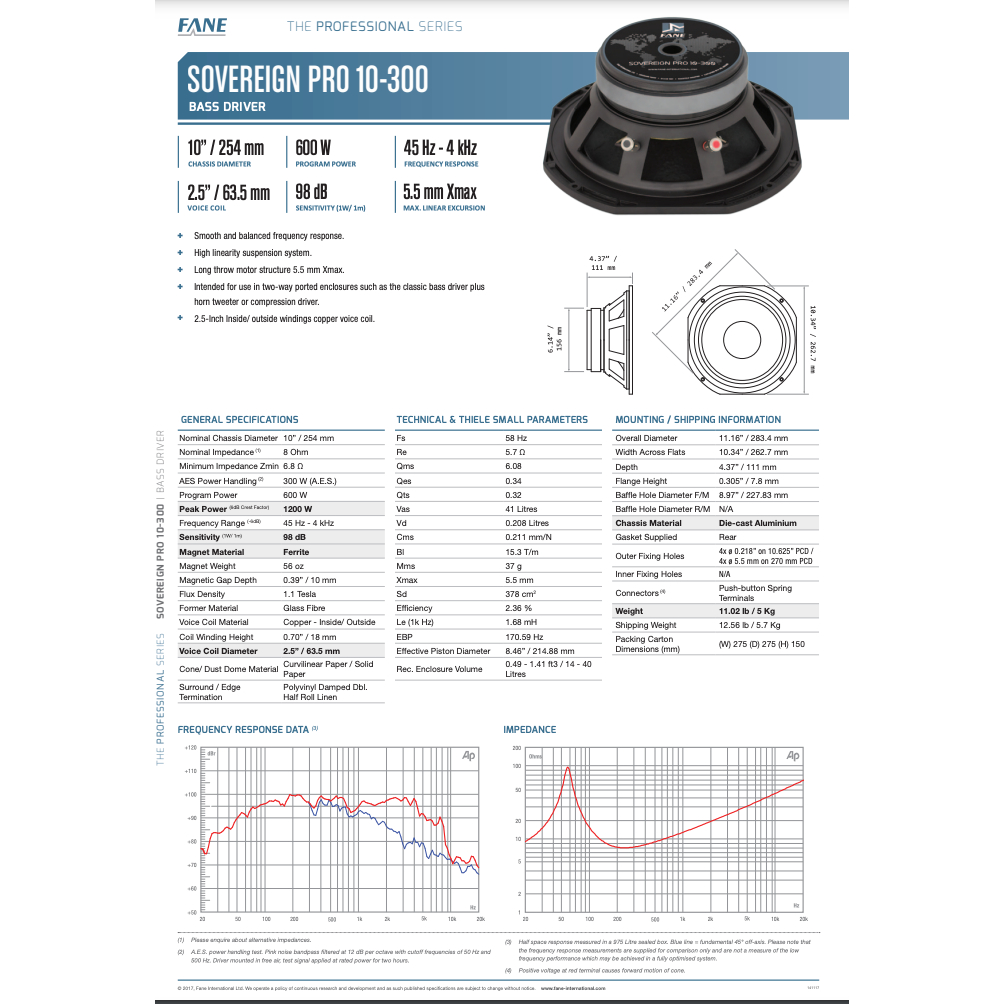 SPEAKER FANE SOVEREIGN PRO 10300 SC / PRO10 300 SC / PRO10-300 SC – ORIGINAL