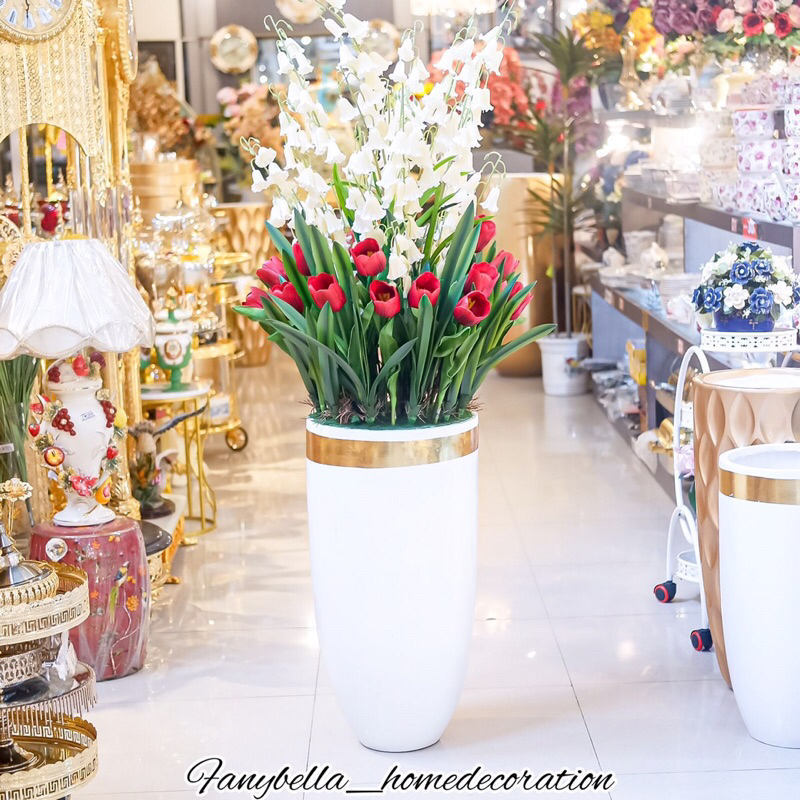 Vas Bunga Keramik Guci Besar  Putih Emas Gold Coklat Emas Porselen Dekorasi Rumah Set/FANYBELLA