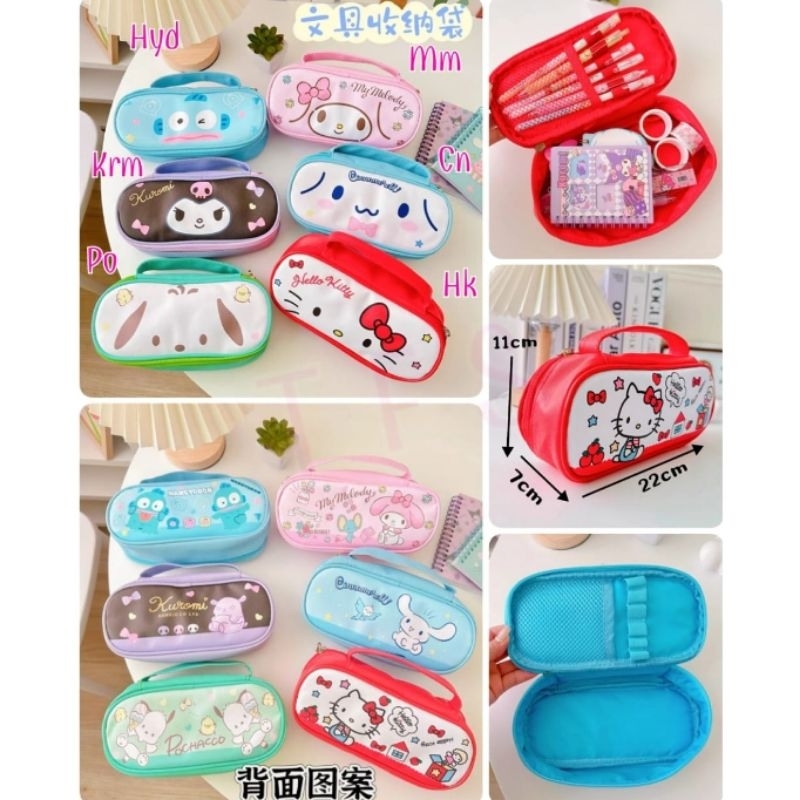 

Pouch tempat pensil kosmetik Kuromi Cinnamoroll Melody Pochacco Hello Kitty Hangyodo motif bolak balik