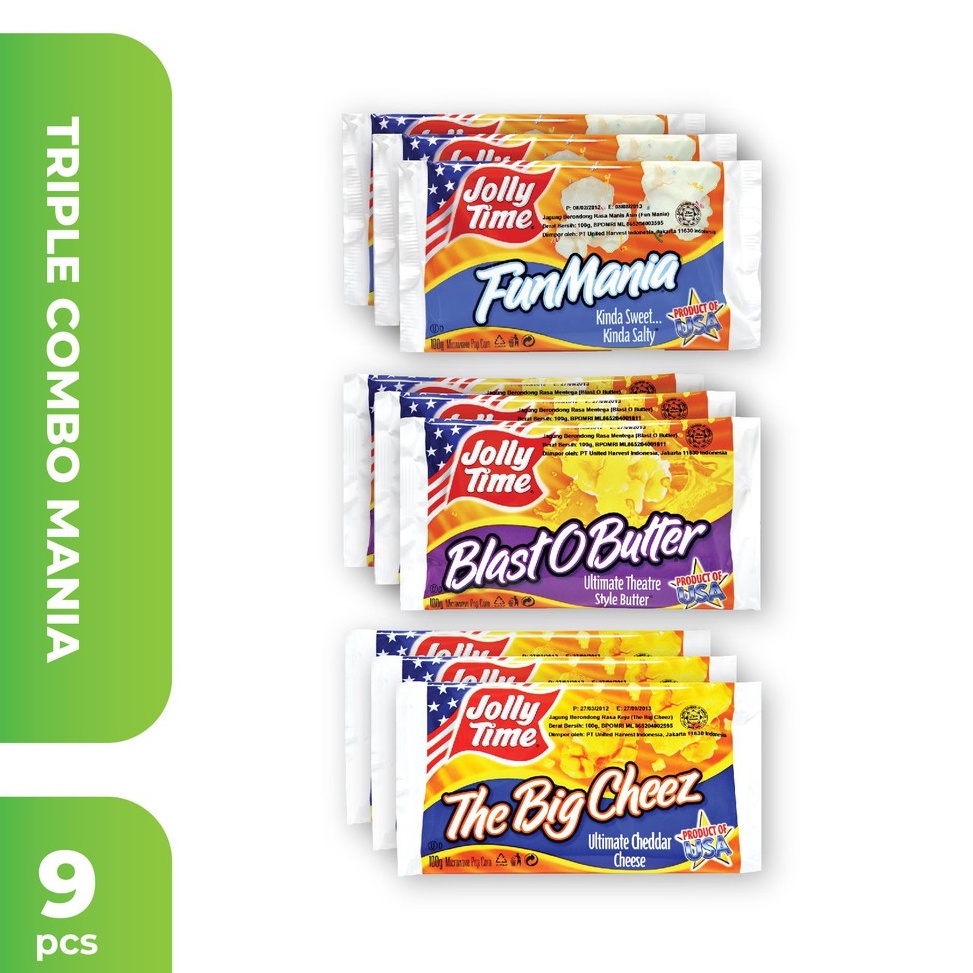 

HEMAT PROMO Jolly Time Microwave Popcorn Triple Combo 3BOB 3TBC 3FM