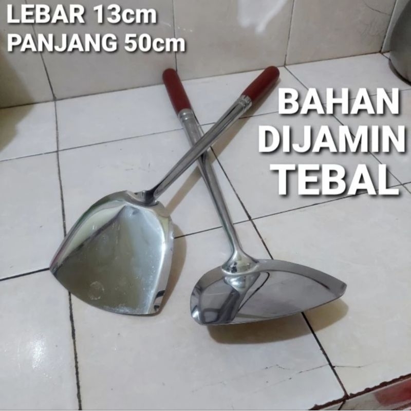 Sodet besar jumbo stainless bahan tebal gagang kayu/sutil spatula stainless bahan tebal