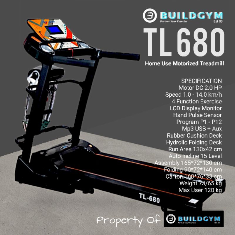 Treadmill Elektrik 4 Fungsi TL680 Auto Incline TL 680