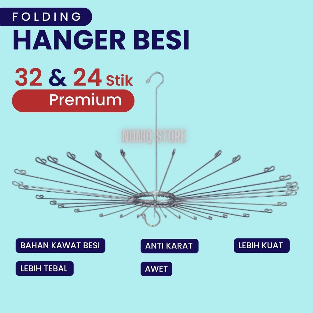 Gantungan Baju Bayi Bulat Hanger Folding Baby Bundar Kawat Besi Jumbo 32 Stik Premium
