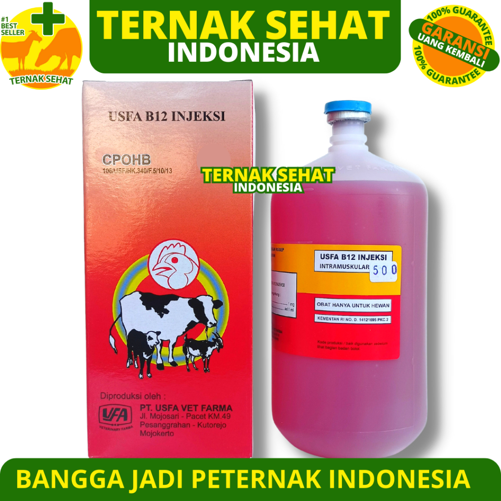 VITAMIN B12 500 ML USFA - Vitamin b12 Injeksi untuk hewan Sapi kambing Domba Babi dll