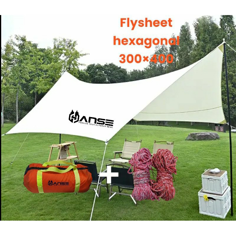 flysheet hexagonal 3×4 flysheet hexagonal 300×400 cm bahan waterproof 150D polyester flysheet hexago