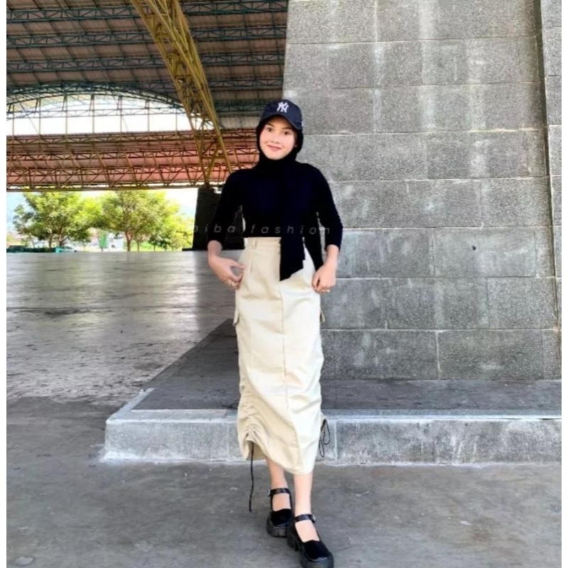 Rok Cargo Serut Wanita / Cargo Skirt Wanita / Rok Serut Wanita