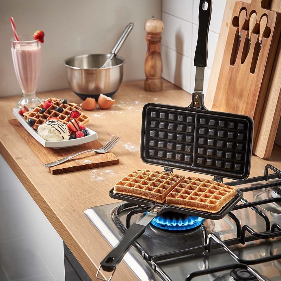 Bestseller Vuk WAFFLE MAKER BELGIAN CETAKAN WAFLE MANUAL PERSEGI DOUBLE CROFFLE KOMPOR GAS CETAKAN W
