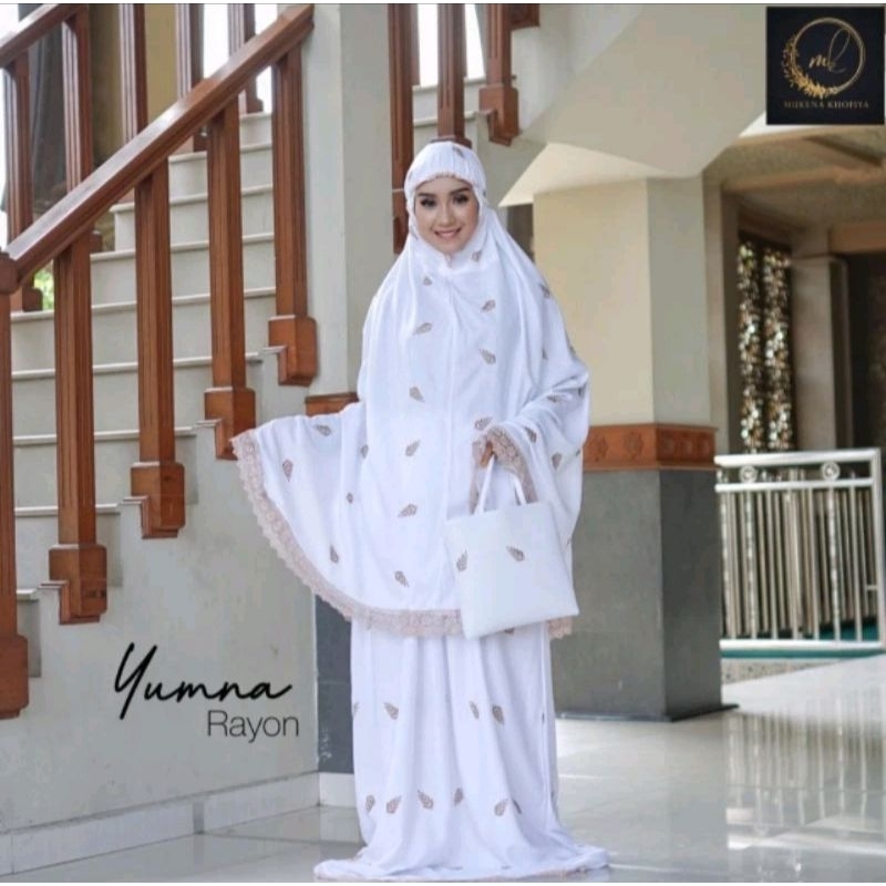 Mukena renda rayon motif daun Mukena potongan putih rayon adem Mukena potongan tanpa lengan dewasa