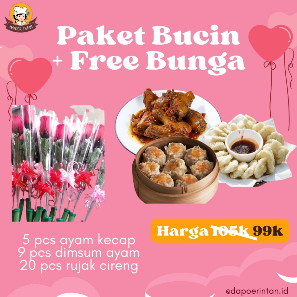 

Paket Valentine Bucin Free Bunga Ayam Kecap Dimsum Ayam Isi 9 Cireng