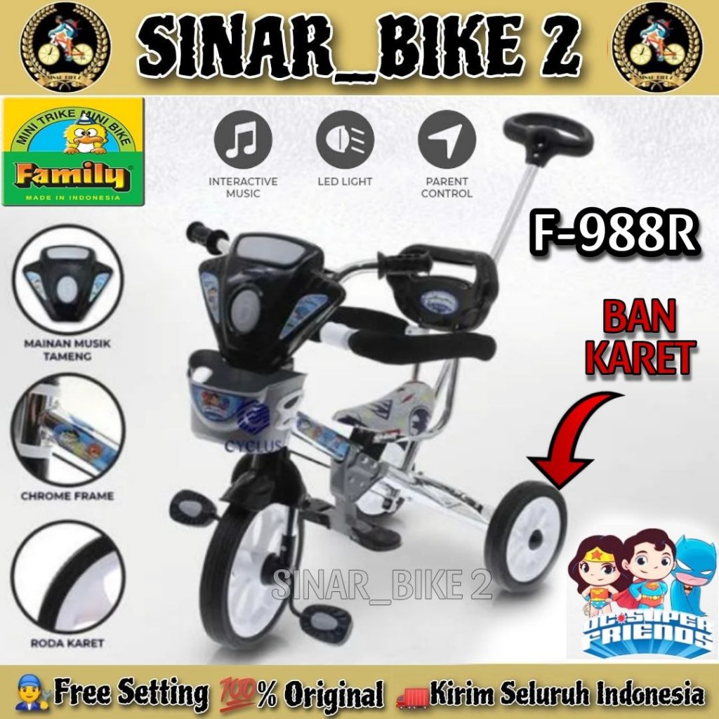 Sepeda Roda Tiga 3 FAMILY ARAVA 988 R/L Tricycle Anak Ban Karet Musik
