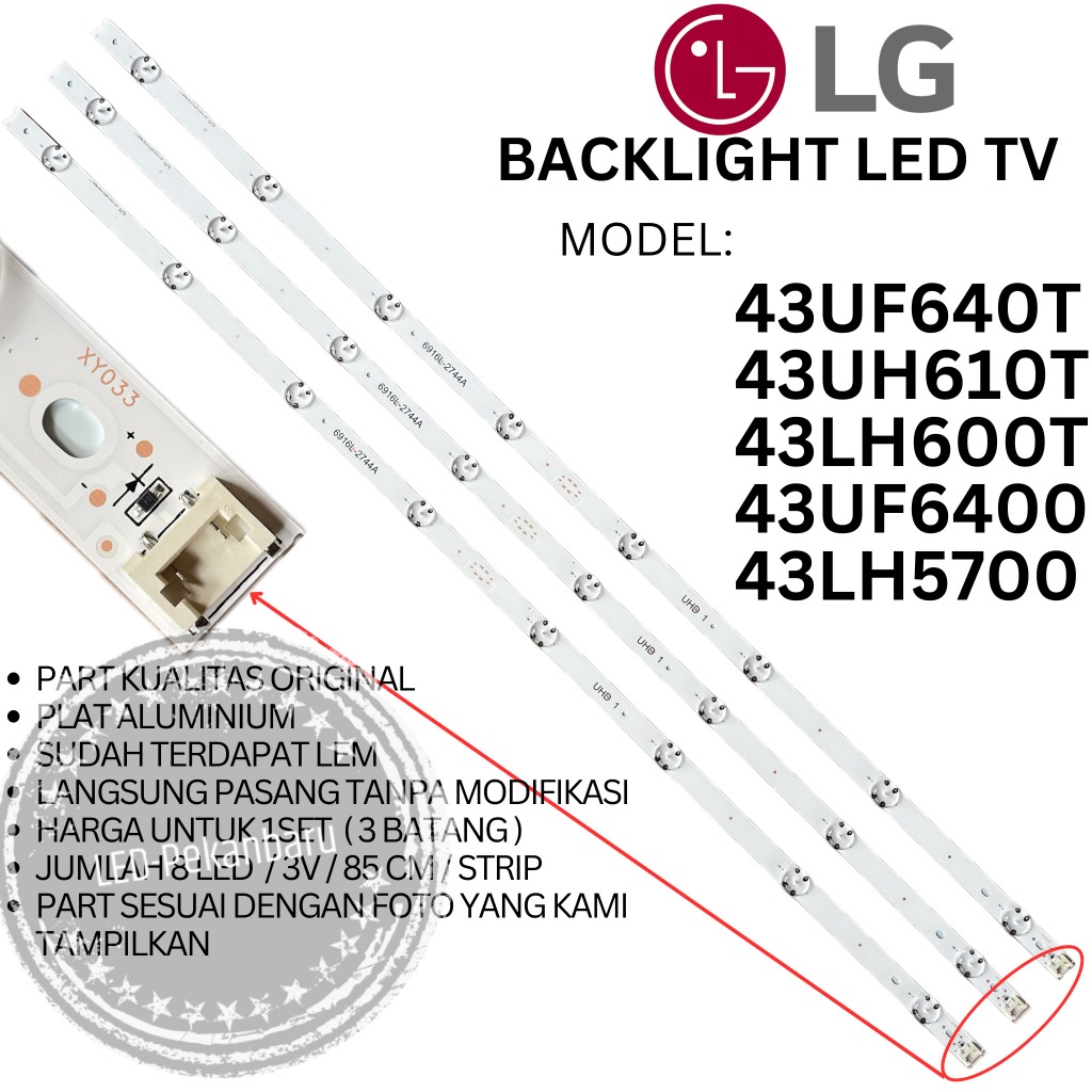 BACKLIGHT LED TV LG 43 INC 43UH610T 43LH600T 43UH610 43LH600 LAMPU BL 8K