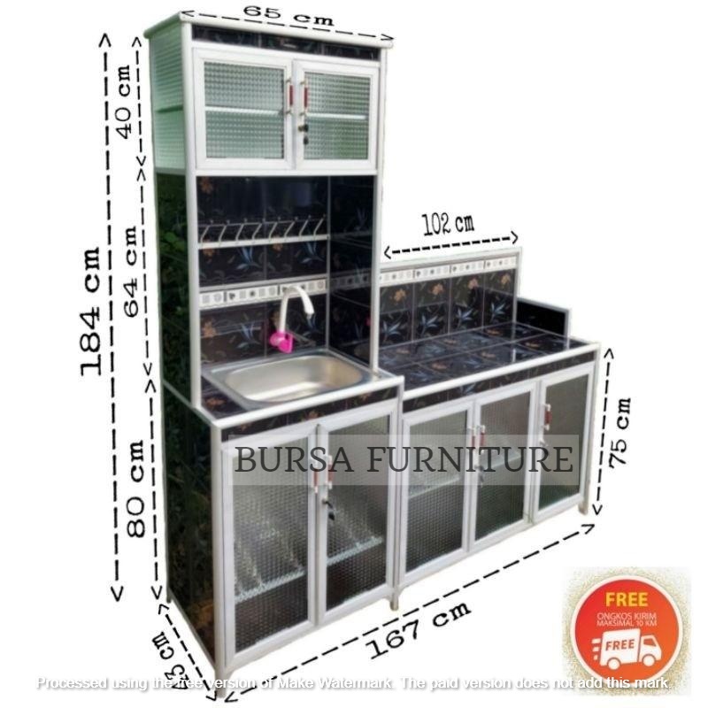 KITCHEN SET 5 PINTU TIANG HOLO KIPAS/RAK WASTAFEL/RAK PIRING/RAK KOMPOR/RAK ALUMUNIUM/FREE ONGKIR 35
