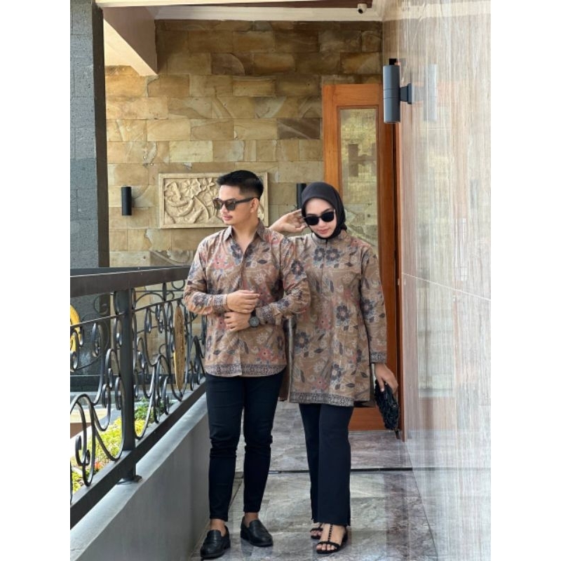 Batik Couple Tunik Kemeja Lapisan Furing FL Baju Couple Kondangan Batik Modern Batik Sarimbit Batik 
