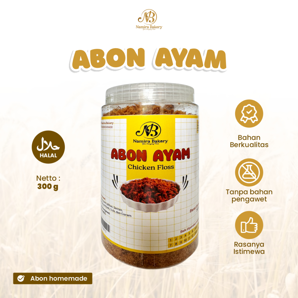 

Abon Ayam Kemasan Praktis 300g Home Made Daging Ayam Asli Namira Bakery