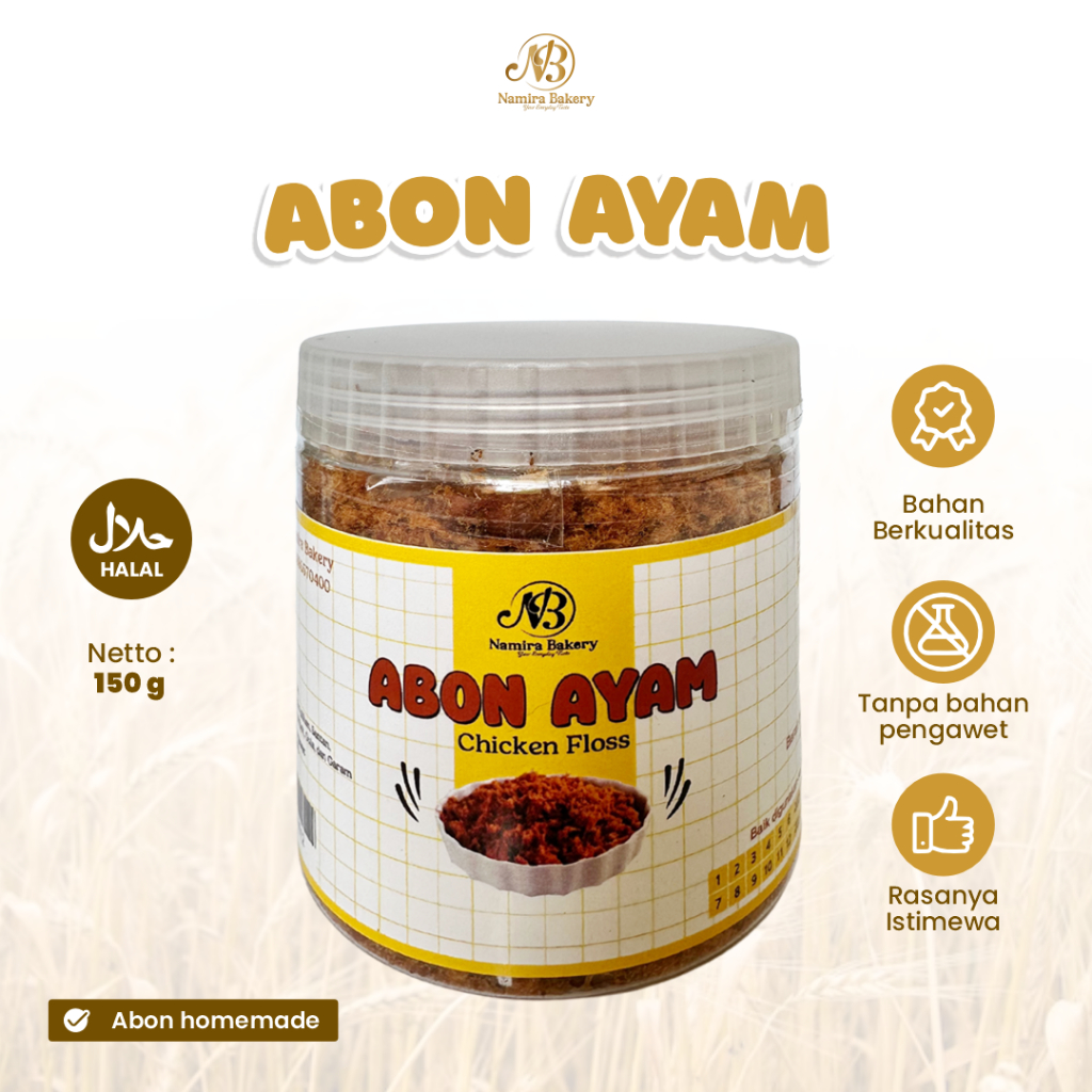 

Abon Ayam Kemasan Praktis 150g Home Made Daging Ayam Asli Namira Bakery