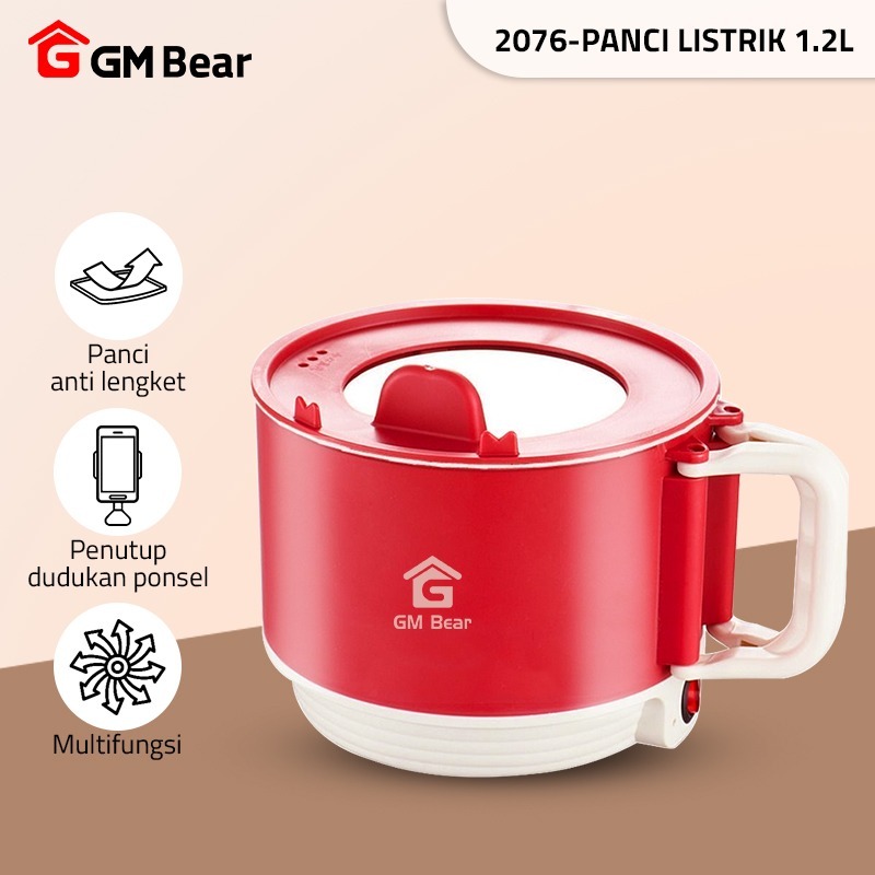 GM Bear Panci Listrik Multifungsi 2076 - Panci Elektrik 1.2 Liter Free Steamer / Panci Keramik 2in1 Serbaguna