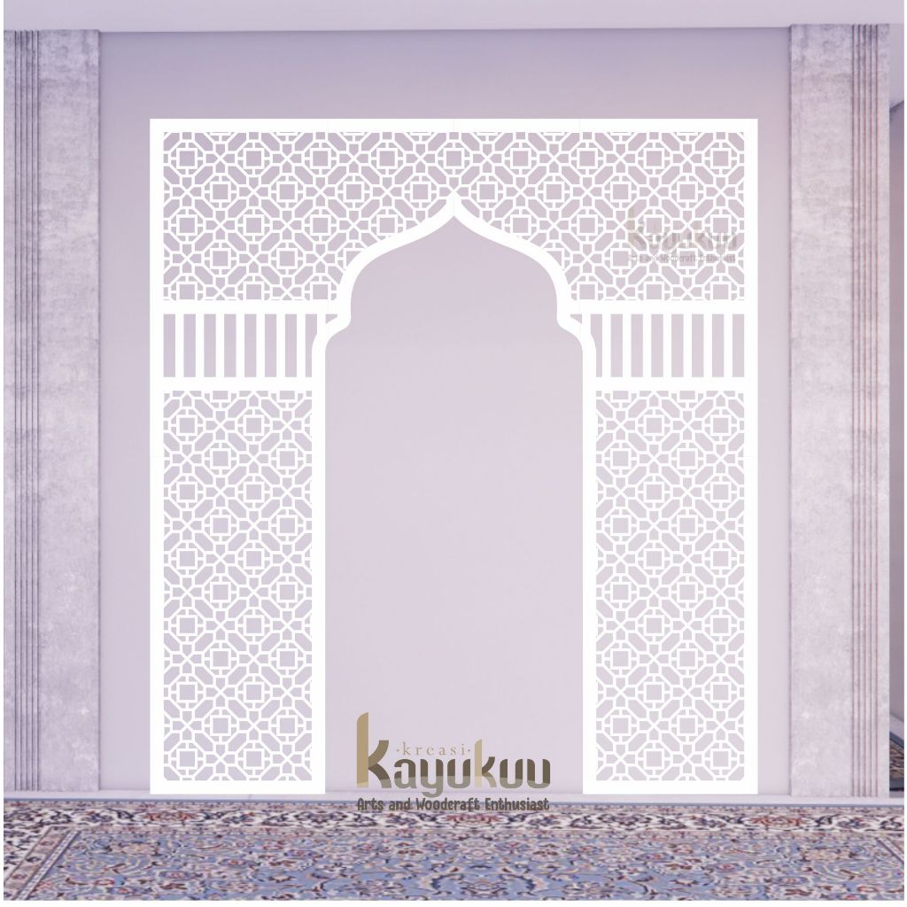 Kreasikayukuu Hiasan Dinding "Mihrab Mushola Square" Ornamen Aesthetic Bahan Cutting Plywood 3mm 200