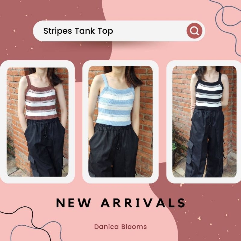 Danica AY002 Baju Stripes Tank Top Knit Wanita (4 Warna)
