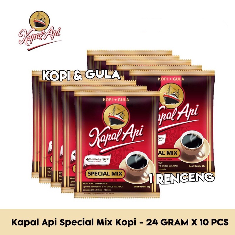 

( 1 renteng ) Kopi Kapal Api Special Mix+Gula 23gr isi 10pc