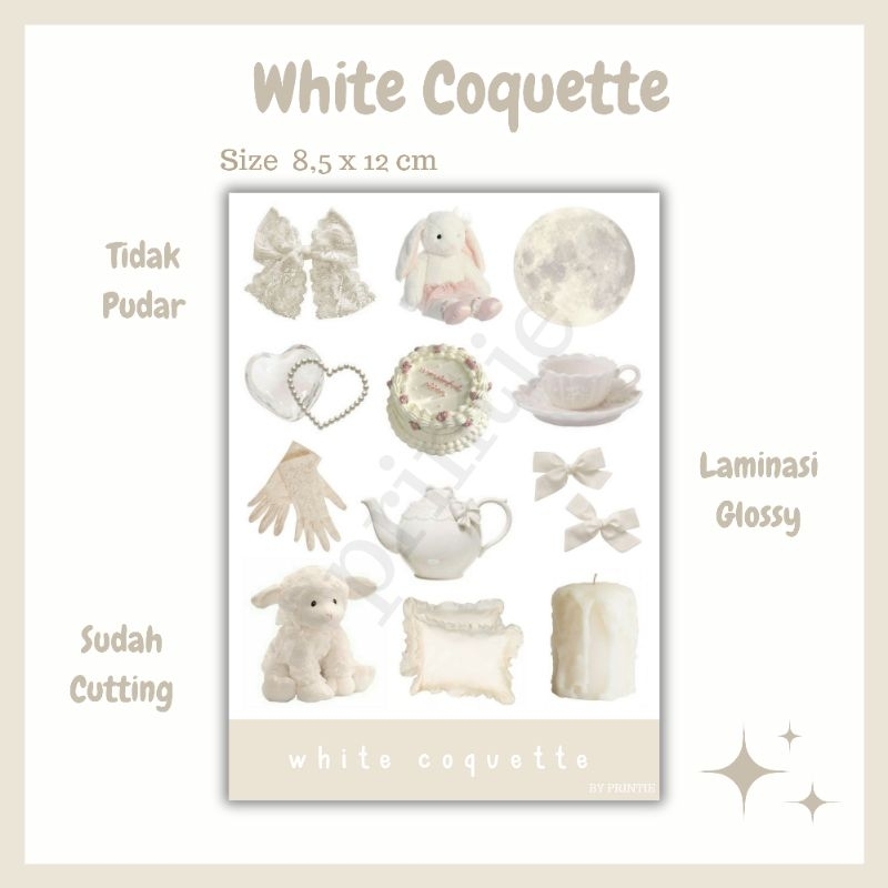 

[1 lbr] kisscut stiker sheet aesthetic tema white coquette, deco stiker