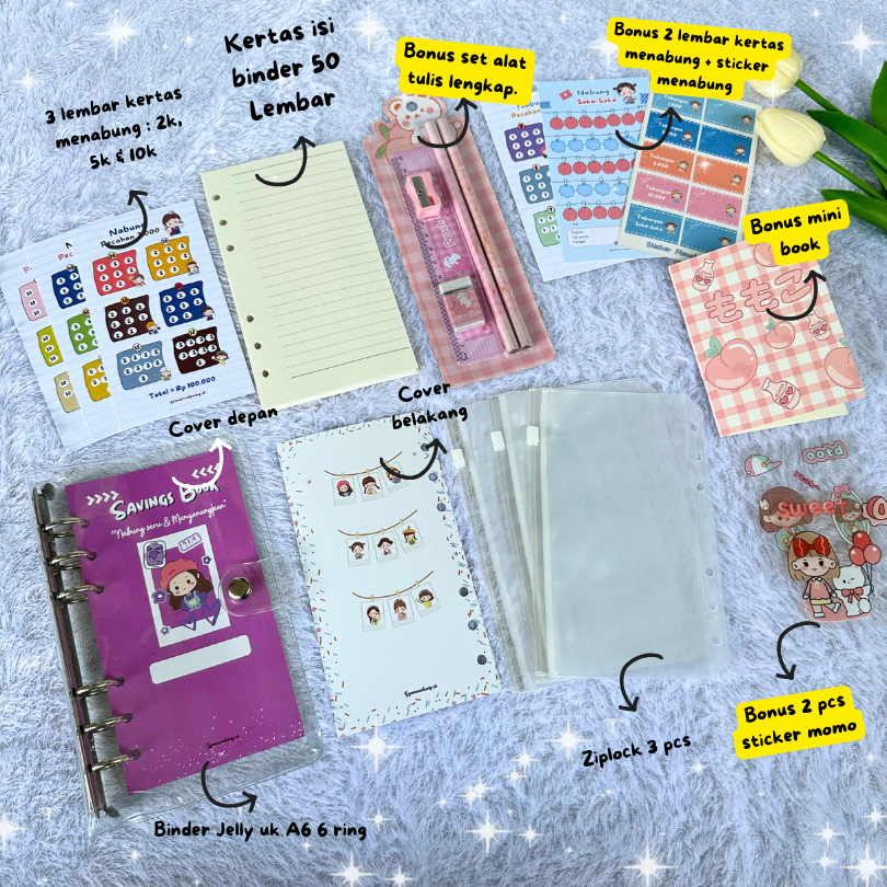 

Paket Binder Keuangan Nabung Murah Lengkap Super Lucu A6, Binder Keuangan Lengkap