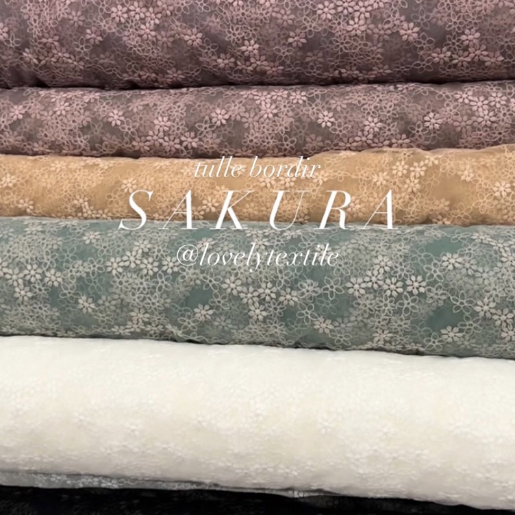New Trending  Tulle Bordir Sakura Kain Tile Motif Kain Kebaya Brokat
