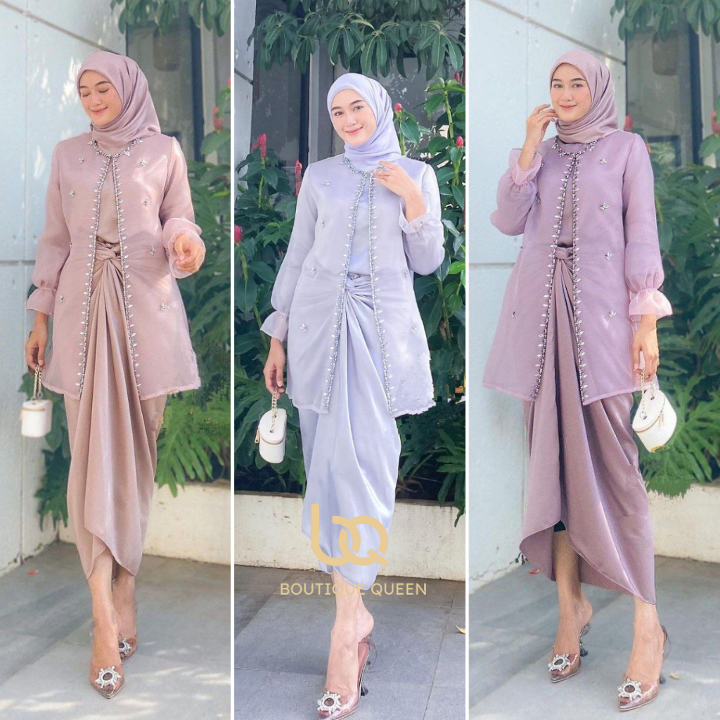 Oneset Jemma Organza Premium Outfit Kondangan Setelan Rok Lilit