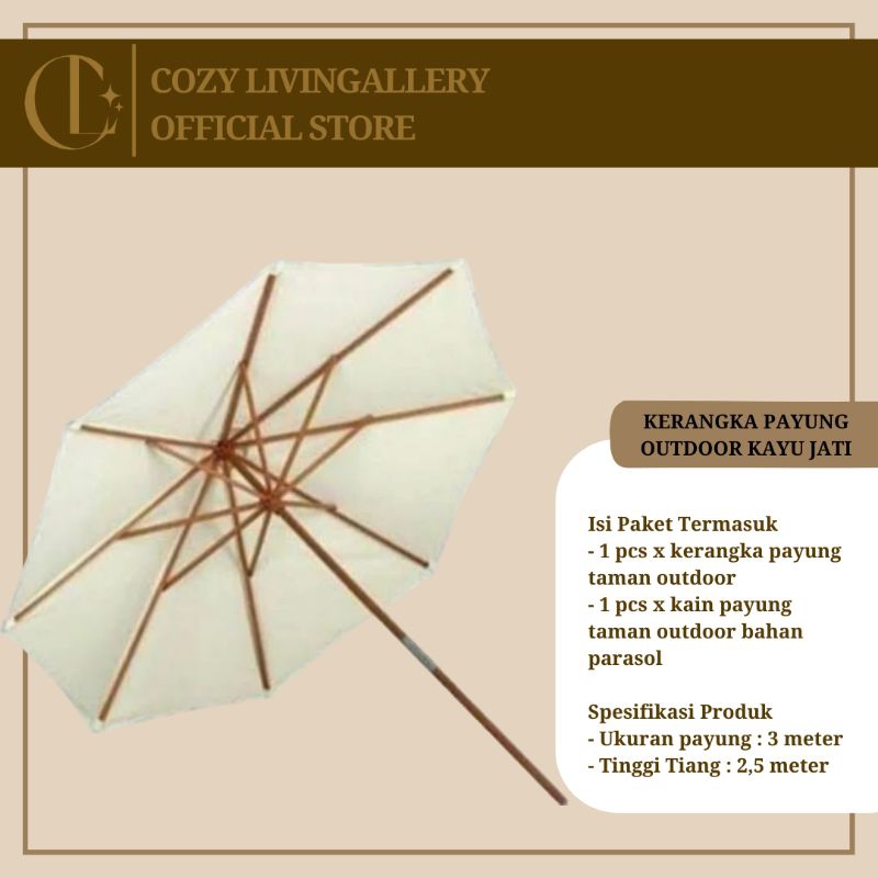 @cozylivingallery | KERANGKA PAYUNG OUTDOOR TAMAN CAFE KAYU JATI UKURAN 3 M TAHAN AIR MENGGUNAKAN KA