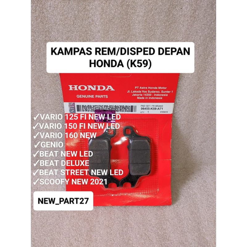 Kampas rem depan (K59) Vario 125/150/160 new led/Genio/beat new led/Scoopy new 2021/beat deluxe/beat