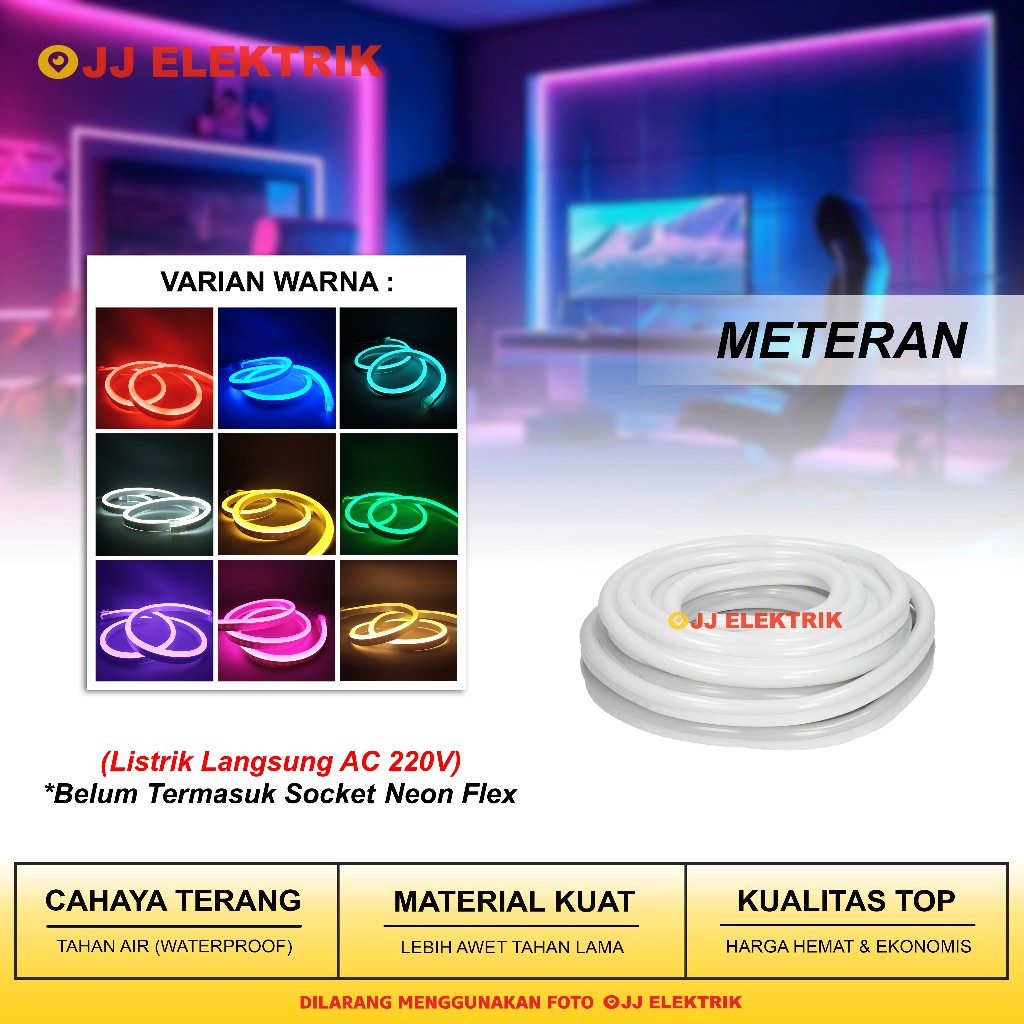 Lampu LED Neon Flex Strip Fleksibel 220V - Selang Neon Dekorasi Meteran (Per Meter)