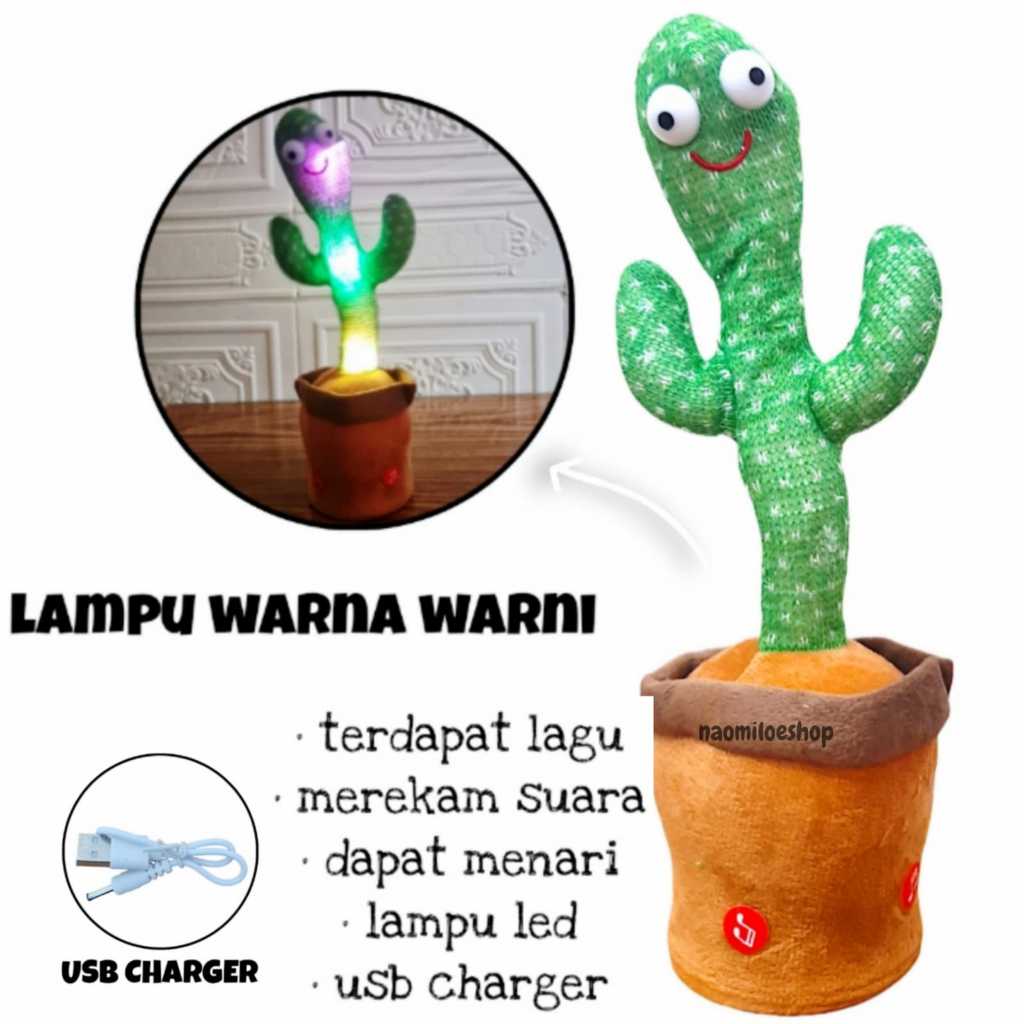 KAKTUS USB POLOS MAINAN Boneka Kaktus Goyang Lampu dan Bicara / Boneka Kaktus Joget bisa menari dan 