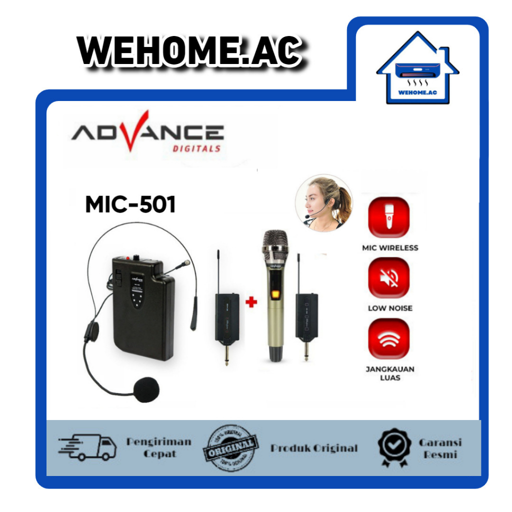 Wireless Microphone Advance MIC-501 Mic Clip On + Mic Wireless Mic Headset Advance