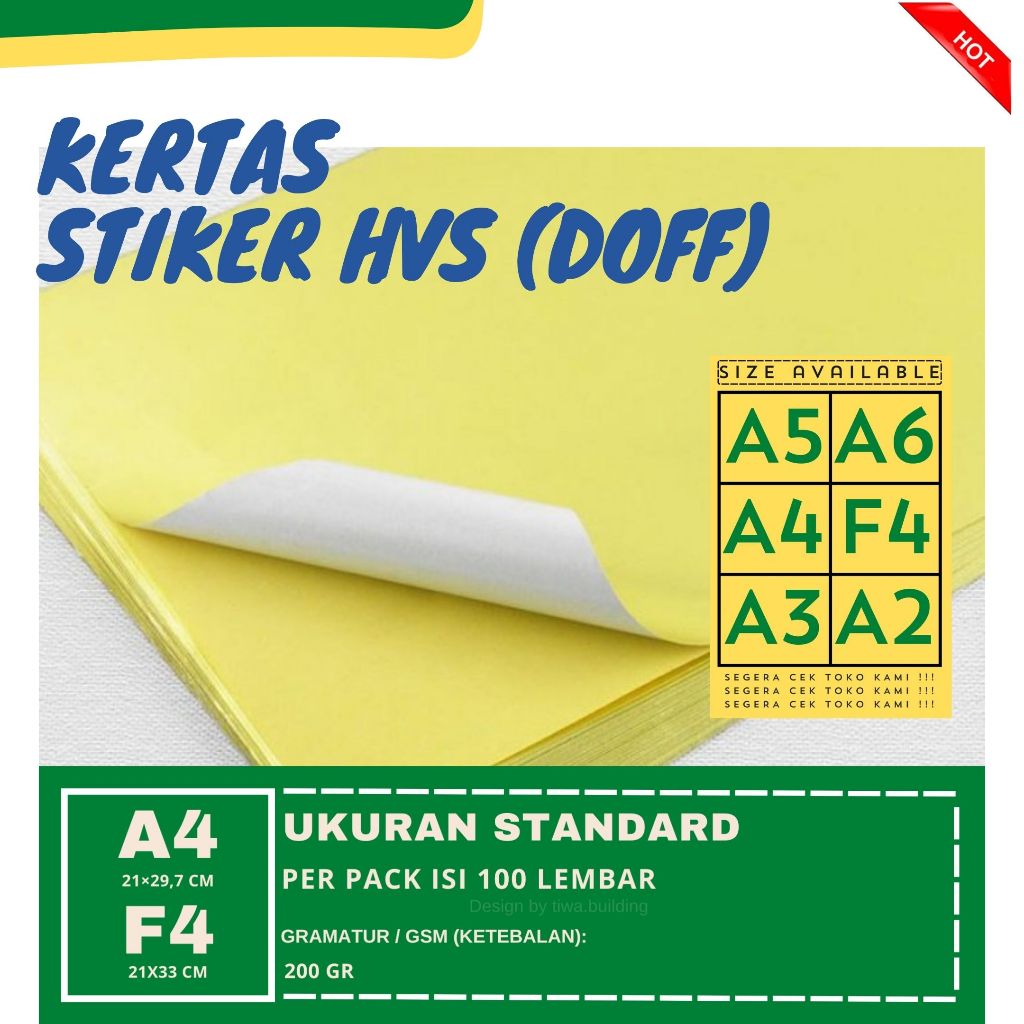 

KERTAS STIKER HVS DOFF A4 & F4 PERPACK ISI 100 LEMBAR