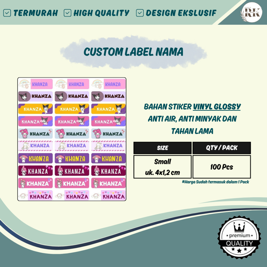 

CUSTOM STIKER LABEL NAMA | VINYL GLOSSY | SMALL | LABEL NAMA KECIL