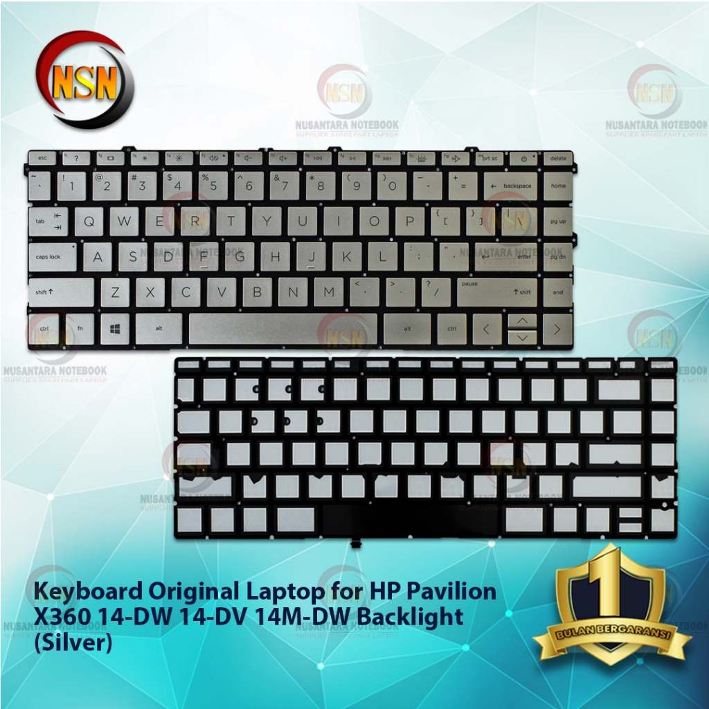 Keyboard Original Laptop HP Pavilion X360 14-DW 14-DV Backlight Silver