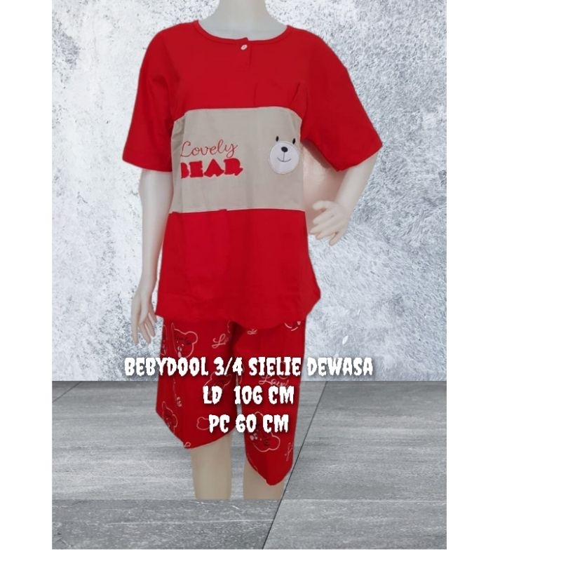 piyama bebydool 3/4 sielie warna / baju tidur dewasa