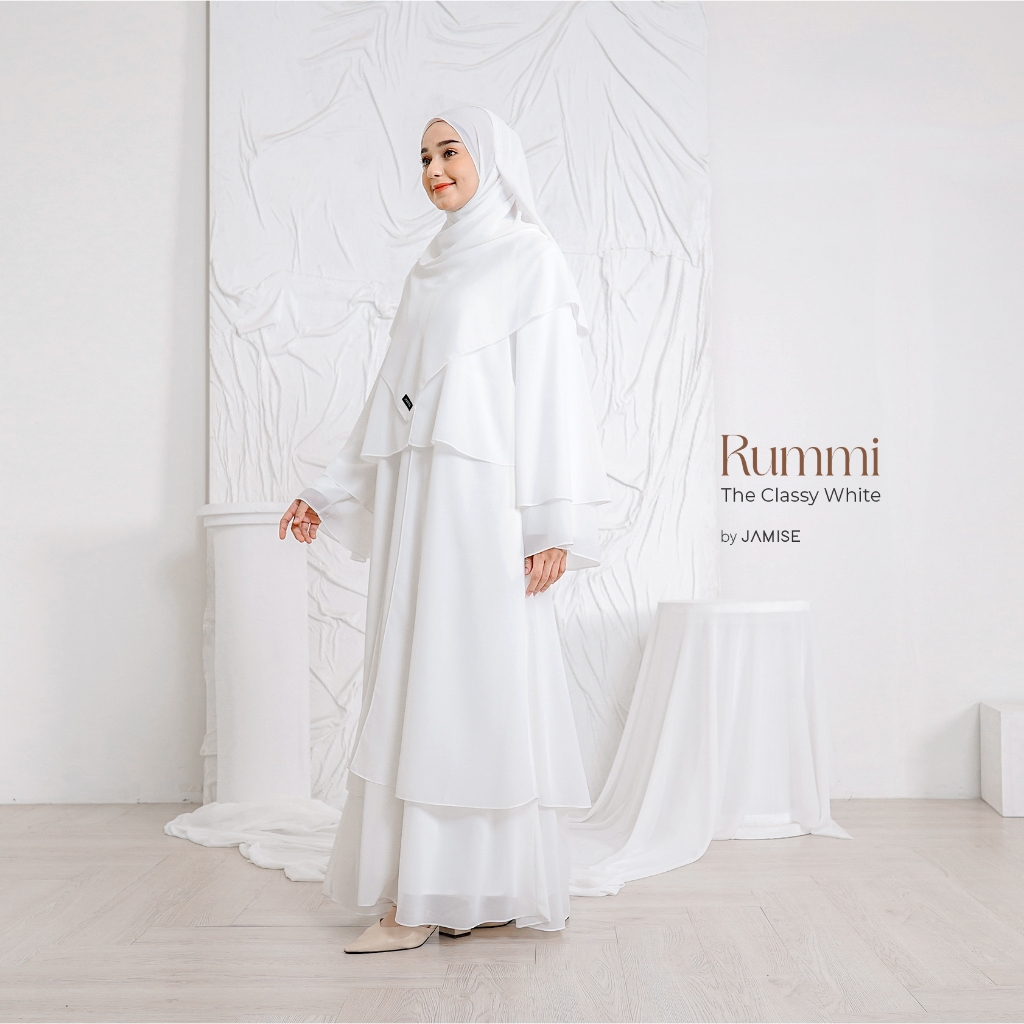 Jamise | Rummi Series New Color - Gamis Set Ceruty Layer-Broken White