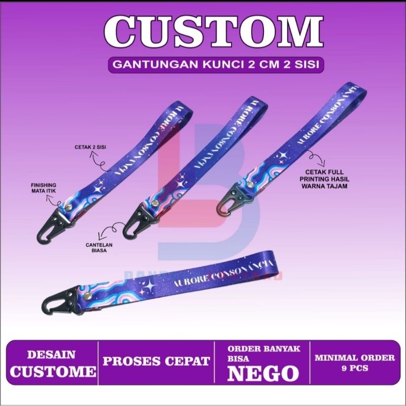 

TALI LANYARD 2 SISI / GANCI / GANTUNGAN KUNCI / LANYARD PENDEK GANTUNGAN KENDARAAN / KEYCHAIN